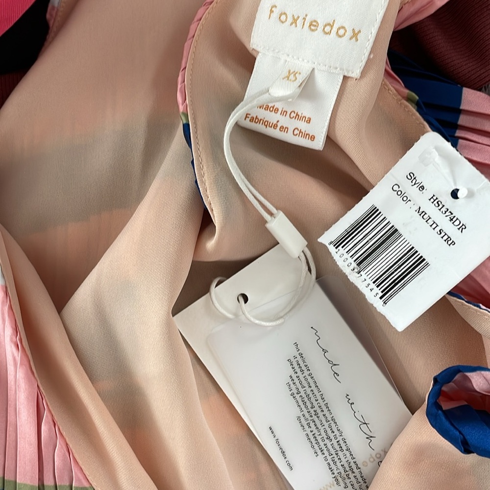 Anthropologie Foxiedox Striped‎ Crinkle Pleated Shift Dress XS NWT - Picture 4 of 7